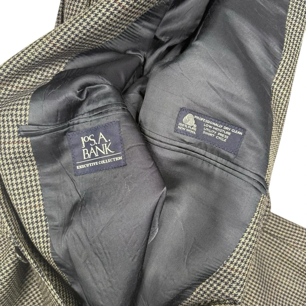 Jos. A Bank Wool Blazer Executive Collection Brown Houndstooth 42R